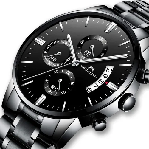 Vista 9 de MEGALITH Mens Watches 45mm Chronograph Quartz Mens Wrist Watches Stainless Steel Waterproof Business Dress Watches for Men Luminous Date Gifts for