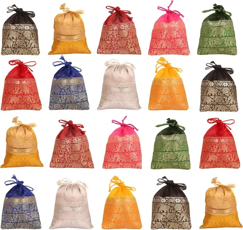 Vista 13 de Touchstone Preciosas bolsas de regalo reutilizables, respetuosas con el medio ambiente, brocado de cachemira con cordón grande para cumpleaños