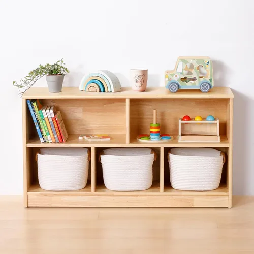 Vista 8 de OOOK Armario esquinero de madera de goma, organizadores y almacenamiento de juguetes de 2 niveles, estante Montessori para habitación de niños, sala