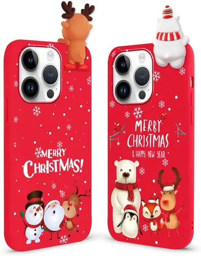 Vista 10 de Pack de 2 Fundas Lindas de Navidad para iPhone 7/8 / SE 2020/2022 4.7", Oso Rojo, Alce, Muñeca 3D, Muñeco de Nieve, Patrón Feliz Navidad, Silicona