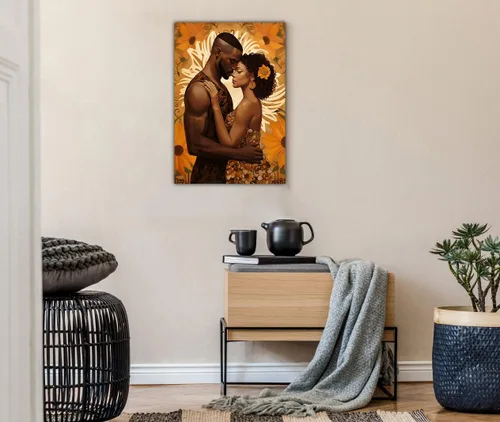 Vista 135 de Arte de pared afroamericano, decoración de rey y reina bailarín negro para sala de estar, arte de pareja de amor negro para dormitorio, lienzo