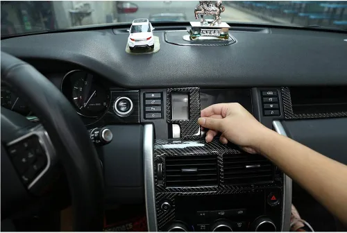 Vista 2 de YIWANG Real Fibra de carbono coche multifunción botón marco Trim 2 unids para Land Rover Discovery Sport 2015-2019 Auto Accesorios