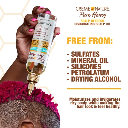 Vista 2 de Creme of Nature Pure Honey Scalp Refresh Aceite de tratamiento vigorizante para el cuero cabelludo, fórmula ligera con menta y aloe, humedad