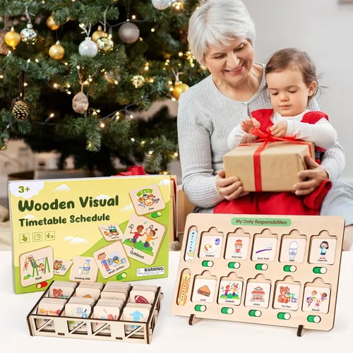 Vista 6 de Dreamon Horario Visual de Madera para Niños Tabla de Tareas, Tablas de Rutina Matutina y de Hora de Dormir para Niños Pequeños