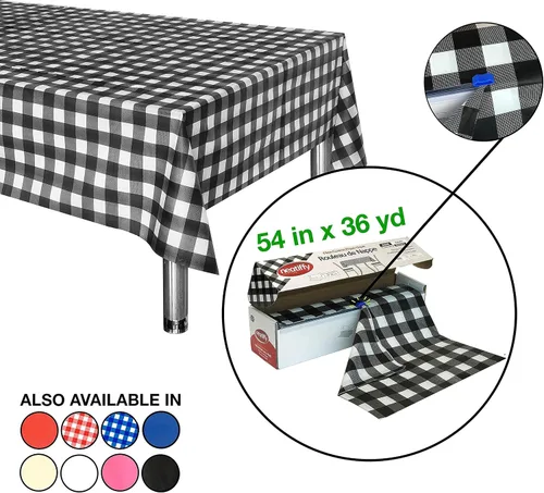 Vista 2 de Neatiffy Rollo de mantel de plástico desechable Mantel impermeable de 54 pulgadas x 108 pies Mantel para mesas rectangulares, cuadradas