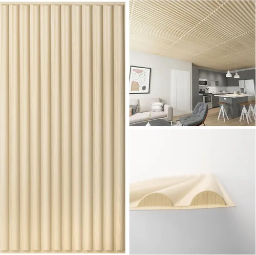 Vista 9 de Art3d 2x4 pies de baldosas de techo suspendido en nogal, diseño semi-cilíndrico de 12 hojas, paneles de pared 3D para decoración interior de pared