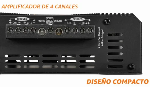 Vista 3 de PRV Audio QS800.4 Amplificador de audio para coche compacto de 4 canales de 2 ohmios 4 x 220 vatios RMS a 2 Ohm - 800 vatios Amp 12 voltios Amp