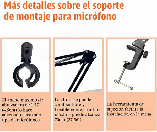 Vista 3 de Soporte de montaje de micrófono Micrófono Suspensión Boom Mic Soporte de brazo de tijera para Studio Broadcast Grabación Mic Stand