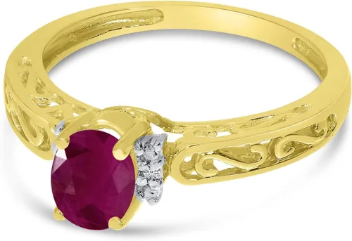 Vista 3 de Direct-Jewelry Anillo de diamantes y rubí ovalado de oro amarillo de 14 k