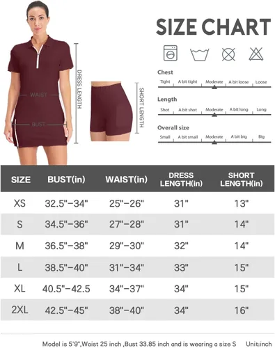 Vista 6 de Hiverlay Vestidos de tenis para mujer con 2 bolsillos, pantalones cortos integrados UPF 50+, vestido de golf para entrenamiento, vestidos atléticos