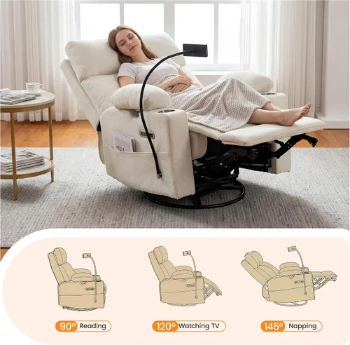 Vista 5 de Mecedora para guardería con reposabrazos ajustables, silla mecedora Beige