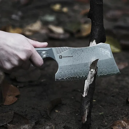 Vista 5 de Cuchillo de carnicero, cuchillo de chef de 6 pulgadas con funda, cuchillo de carnicero de espiga completa con mango verde G10, acero de damasco