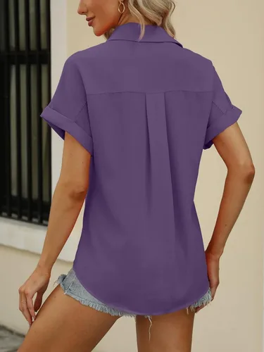 Vista 5 de Beautife - Camisa de manga corta para mujer, con cuello en V, botones y bolsillos