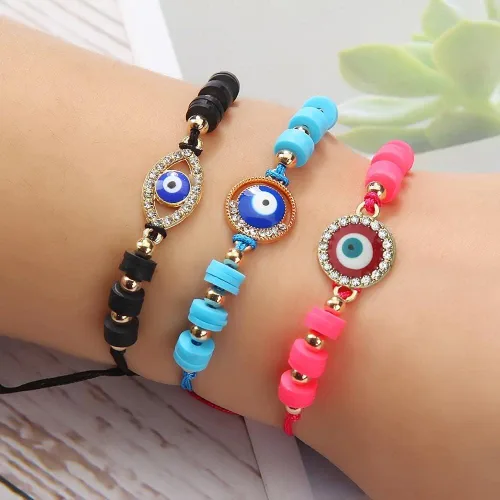 Vista 5 de 50 dijes de cuentas contra el mal de ojo para hacer joyas, varios conectores de mal de ojo, diamantes de imitación para mujer, pulseras, aretes