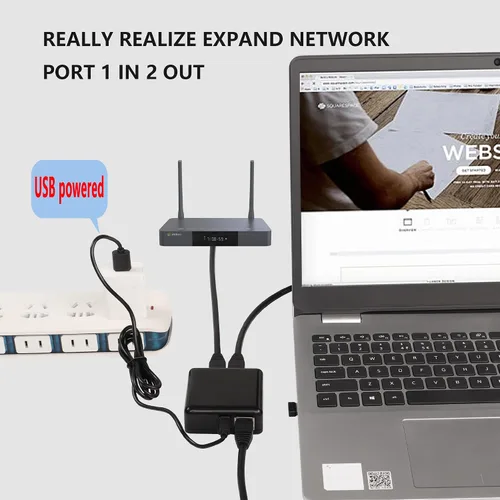 Vista 5 de SinLoon Adaptador divisor de red RJ45 Gigabit, divisor de cable Ethernet de 1000 Mbps 1 a 2, conector de extensión de red RJ45, dos dispositivos