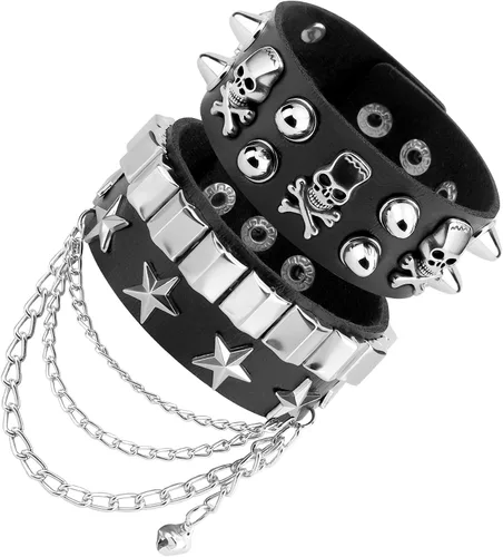Vista 9 de Pulsera con tachuelas, Spike Punk Goth Punk de cuero para mujeres y hombres
