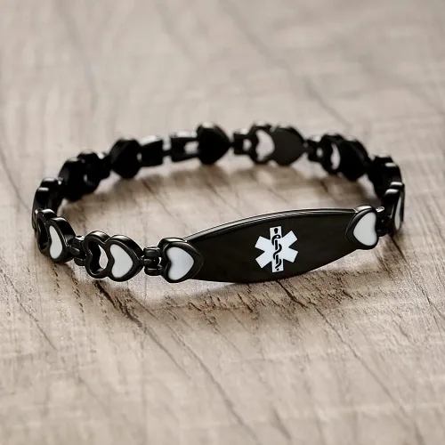 Vista 2 de Pulseras de alerta médica de corazón para mujeres pulseras médicas con grabado personalizable gratuito