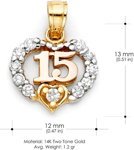 Vista 5 de 14K dos tonos oro dulce 15 años Quinceañera corazón cúbico zirconia CZ colgante con 0.059in collar de cadena Valentino