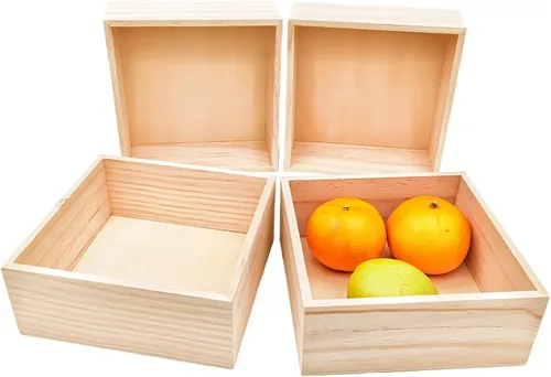 Vista 18 de Anktily 4 Pack Cajas Organizadoras de Almacenamiento de Madera para Manualidades Sin Acabar, Caja de Madera Cuadrada Pequeña de 3 x 3 x 1.6