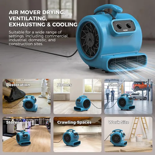 Vista 7 de ALORAIR Ventilador de Secado de Piso de 1/3 Hp 2000 CFM, Ventilador Soplador Movedor de Aire con Temporizador con Cable de 20 pies, 3 Velocidades, 5