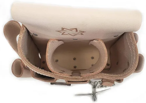 Vista 5 de Bolsa de cuero para herramientas de electricista con 6 bolsillos, bolsa de cinturón de herramientas de electricista resistente con soporte