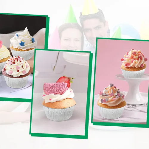 Vista 6 de Moldes para cupcakes, paquete de 100 moldes de papel de aluminio para magdalenas, 4 onzas, soportes para pudín (100)