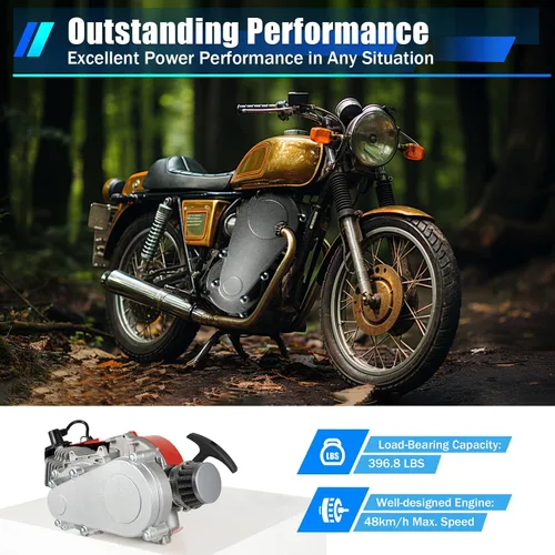 Vista 7 de Motor de bicicleta de bolsillo de 49 cc/50 cc - Motor de 2 tiempos con arranque de tracción, cubierta de motor CNC, kit de bricolaje incluye