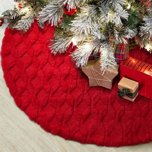 Vista 11 de Hommtina Falda de Árbol de Navidad de 48 Pulgadas Blanca, Decoraciones de Árbol de Navidad Falda de Árbol de Piel Sintética para Navidad Fiestas