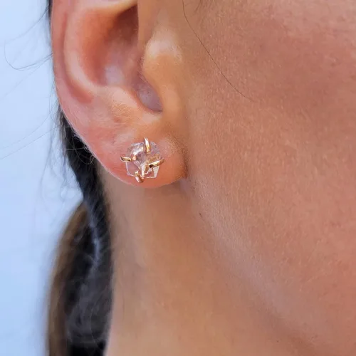 Vista 41 de Aretes de piedra preciosa natural en bruto con oro rosa sobre plata de ley 925, 6 a 0.276 in, regalo de piedra de nacimiento de calidad genuina
