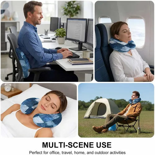 Vista 6 de Travel Pillows U-Shaped Neck Pillow Navy Blue White Ombre Ergonomic Memory Foam Pillow Head Cushion,Abstract Color Block Soft Portable Neck Pillows
