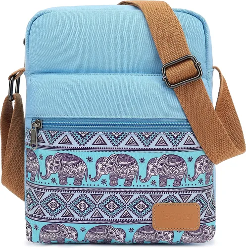 Vista 17 de Leaper - Juego de estuche y cartera bandolera de lona para niñas y mujeres A-verde azulado-r