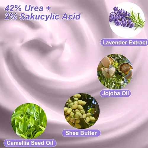 Vista 2 de 2 paquetes de crema de urea 42% más ácido salicílico 2%, crema de pies de lavanda de 7.06 onzas para talones secos agrietados, tratamiento