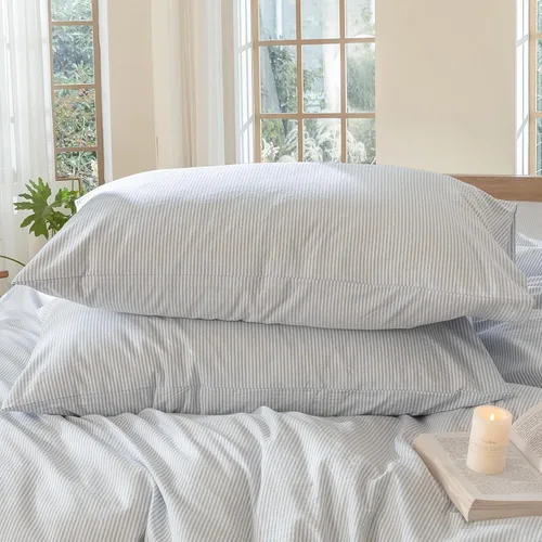 Vista 44 de MooMee Juego de 2 fundas de almohada de cuadros 100% algodón lavado con textura parecida al lino, transpirable, duradera, suave y cómoda
