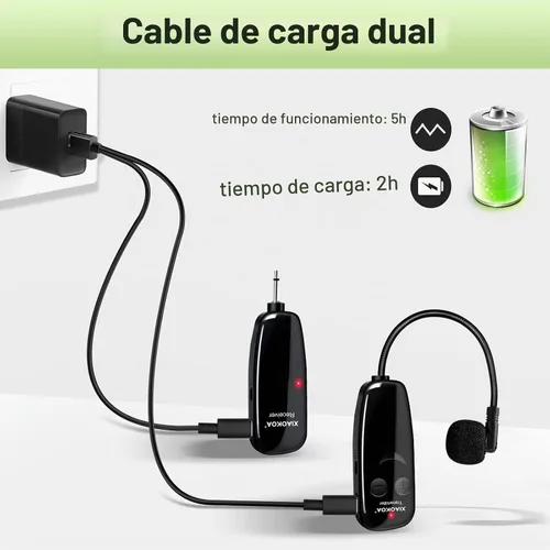 Vista 6 de Auriculares con Micrófono Inalámbrico, Sistema de Micrófono y Altavoz de Cabeza UHF, Auriculares Profesionales con Amplificador de Voz y Micrófonos