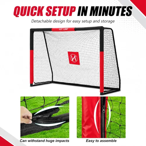 Vista 3 de Portería de fútbol para patio trasero, 6x4/8x5/10x6.5/12x6.5 pies de metal, porteria de fútbol para niños de 8-12 años, red de fútbol con diseño