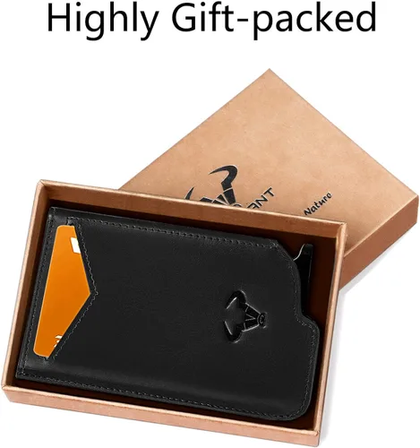 Vista 7 de Tarjetero delgado para hombre cartera de aluminio grande con clip para dinero 8 tarjetas bloqueo RFID