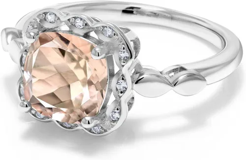 Vista 108 de Gem Stone King Anillo de compromiso de plata de ley 925 de 0.315 in con piedra natal y zafiro blanco creado Anillo de compromiso de boda