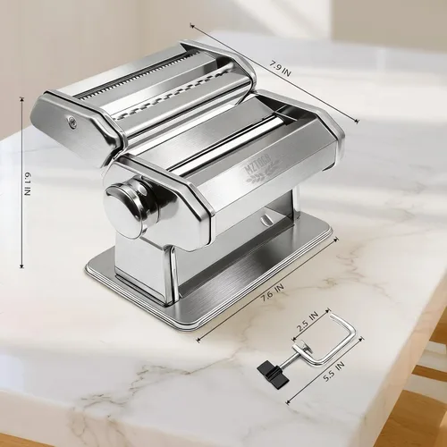 Vista 5 de MZTOGR Máquina para hacer pasta con 9 ajustes de grosor ajustable, máquina de fideos 2 en 1, incluye cortador de pasta, accesorio para máquina