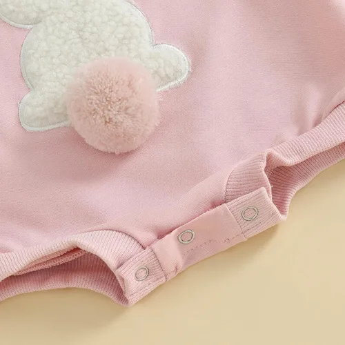 Vista 7 de FOCUSNORM Ropa de Pascua para bebé recién nacida, con bordado de conejo, sudadera con burbujas, traje de bebé niña