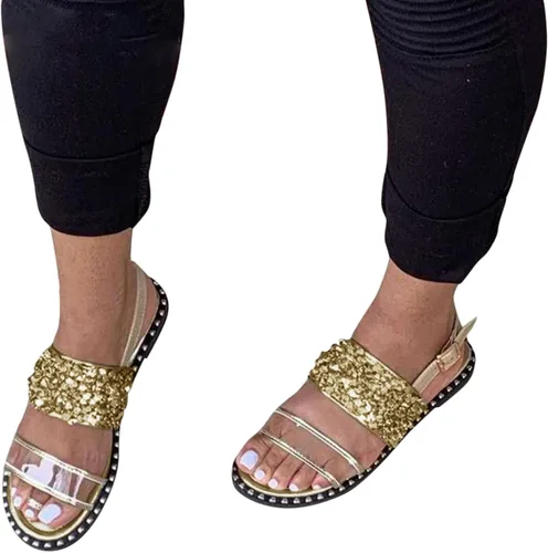 Vista 3 de Gold Sandals Women Summer Fashion Crystal Sandals Flat Retro Buckle Sandalsias Blancas Mujer Tacones