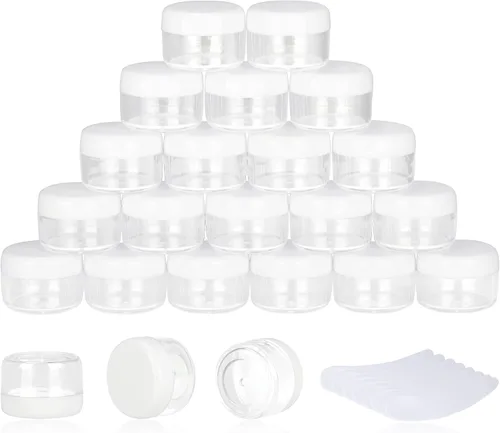 Vista 23 de 50 unidades de 5 gramos de envases de muestra, tarros vacíos de 5 ml con tapas, pequeños envases cosméticos, tarros de muestra mini con 4 cucharas