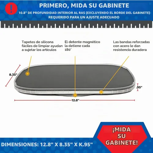 Vista 3 de Mighty Susan Sidekick Organizador Giratorio de Gabinete Reforzado con Acero - Plataforma Giratoria Rectangular para Botellas Altas y Almacenamiento