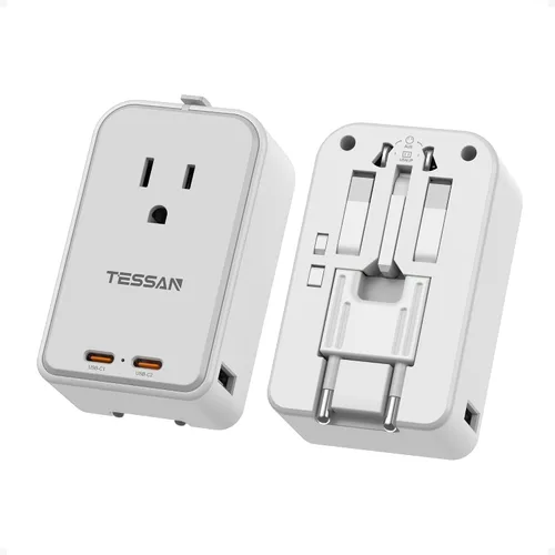 Vista 13 de TESSAN Adaptador de viaje PD 20W, adaptador de corriente universal con 3