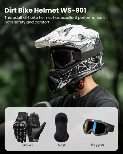 Vista 2 de ILM - Cascos para bicicleta de tierra para adultos, hombres y mujeres, para motocross, ATV, todoterreno, con gafas, guantes, máscara, modelo DOT