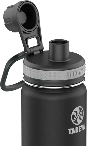 Vista 2 de Takeya Originals - Botella de agua de acero inoxidable con aislamiento al vacío de 18 onzas con tapa de boquilla, negra