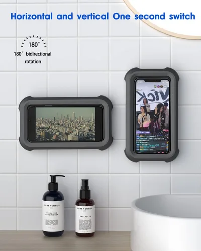 Vista 5 de Mistriddle Soporte para teléfono de ducha impermeable con rotación de 360°, ángulo ajustable, soporte para teléfono montado en pared para espejo