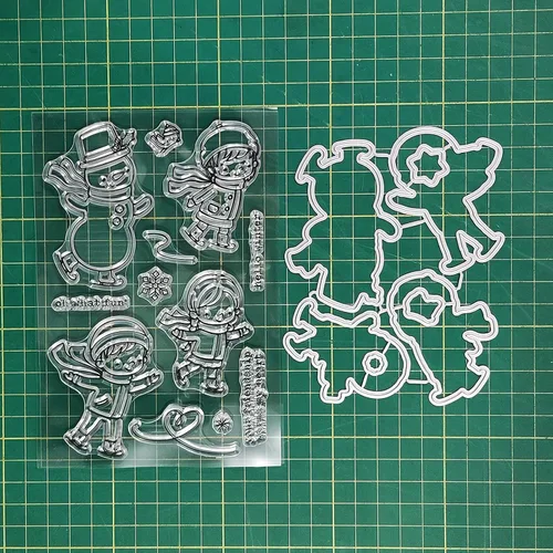 Vista 4 de Juegos de sellos y troqueles transparentes de esquí de invierno para hacer tarjetas, plantillas de corte troquelado para álbumes de recortes, álbum