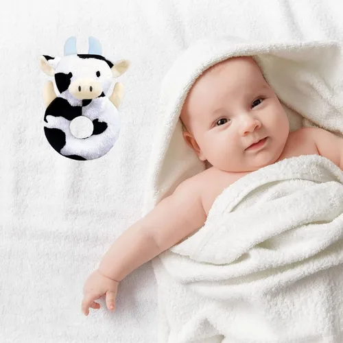 Vista 5 de Juguete suave de sonajero de vaca bebé, ganado lechero de felpa para bebés, juguete de peluche fácil de agarrar, regalos para recién nacidos, bebés