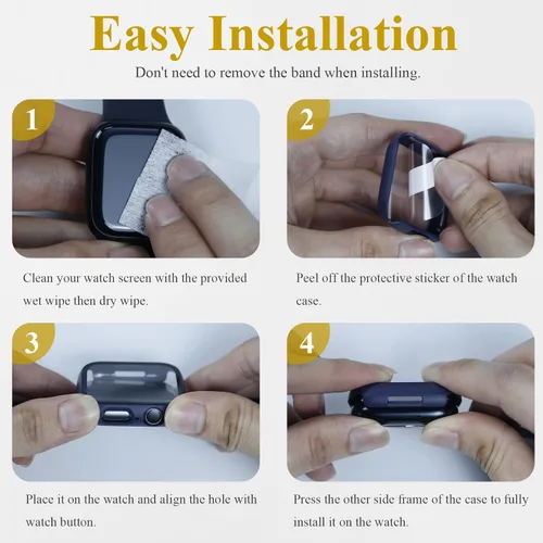Vista 8 de Juego de 3 fundas compatibles con Apple Watch SE 3 Series 6/5/4 de 44 mm con protector de pantalla de vidrio templado, cubierta protectora