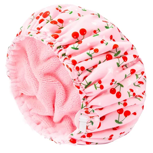 Vista 26 de Gorro de ducha para mujer, gorro de baño negro, reversible, grande, impermeable, ajustable, forro de rizo y banda elástica, dobladillo elástico